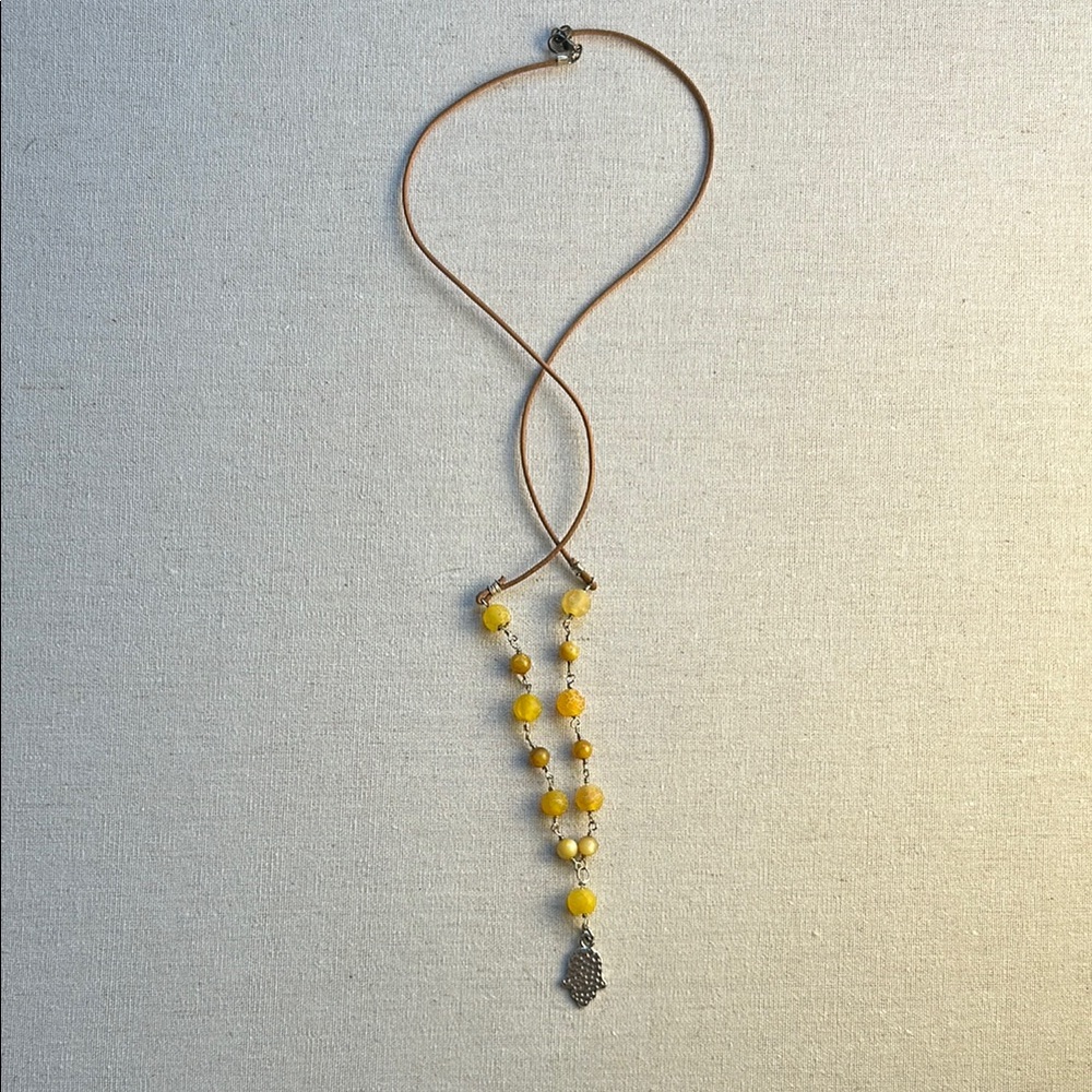 Vibrant Yellow and Silver Y-Shaped Beaded Necklace